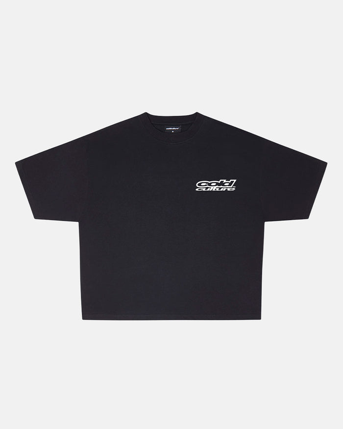 LOLLIPOP TEE BLACK - black graphic print tee, front view - Cold Culture