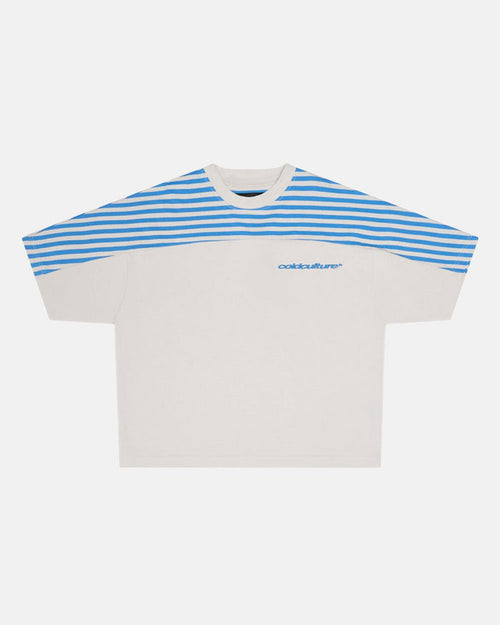 LOLLY HALF STRIPES TEE GREY AND BLUE - COLD CULTURE