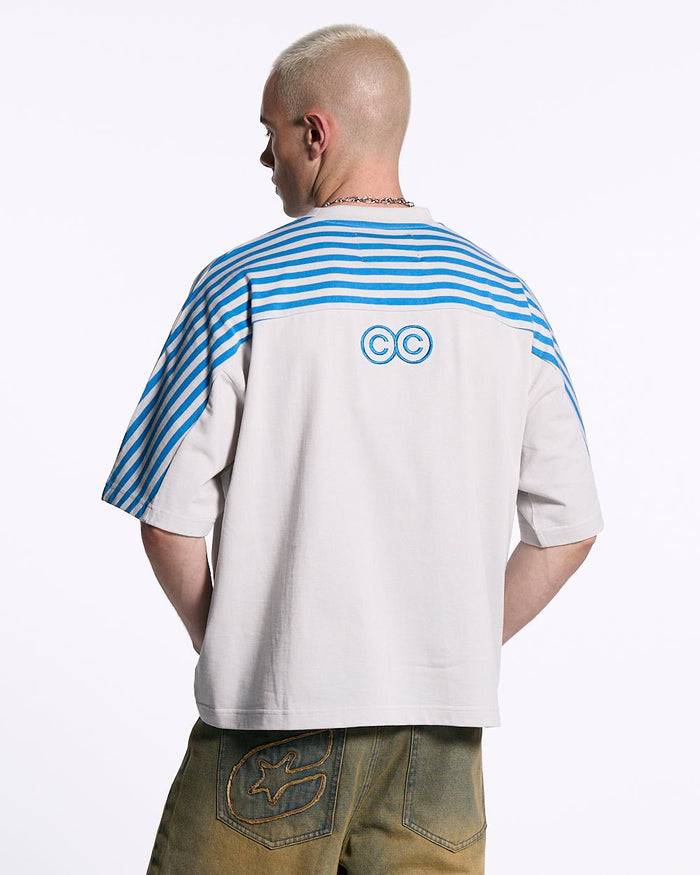 LOLLY HALF STRIPES TEE GREY AND BLUE - COLD CULTURE #man