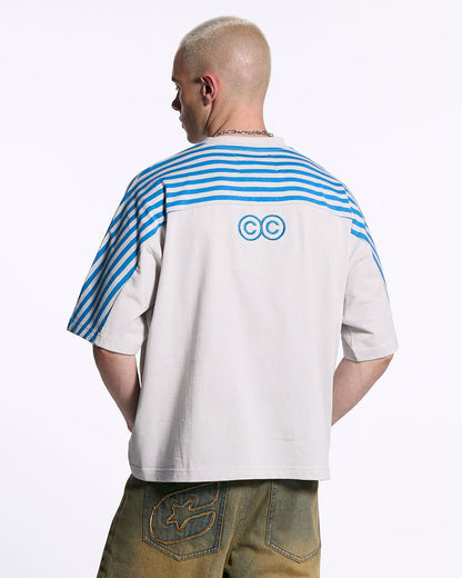 LOLLY HALF STRIPES TEE GREY AND BLUE - COLD CULTURE #man