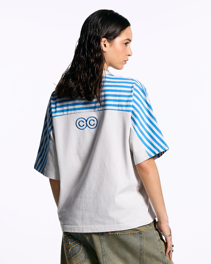 LOLLY HALF STRIPES TEE GREY AND BLUE - COLD CULTURE #woman