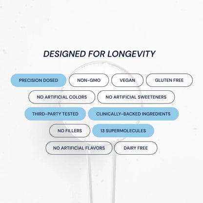 Product label with health and wellness features on a white background