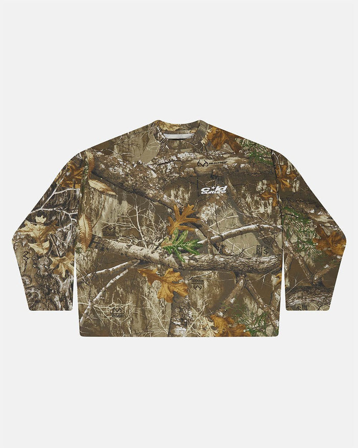 LONGSLEEVE REALTREE EDGE - brown camo longsleeve tee, front view - Cold Culture