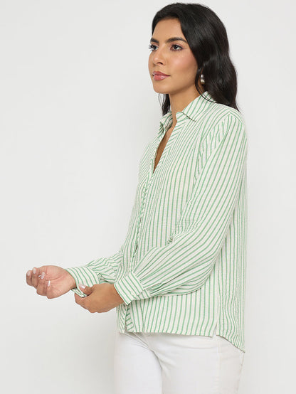 Madame Textured Green Striped Shirt