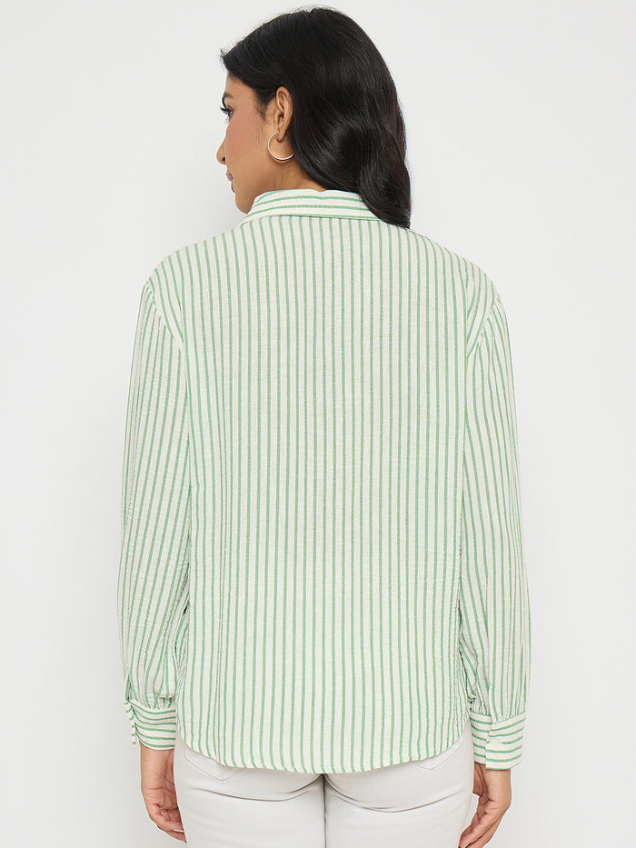 Madame Textured Green Striped Shirt