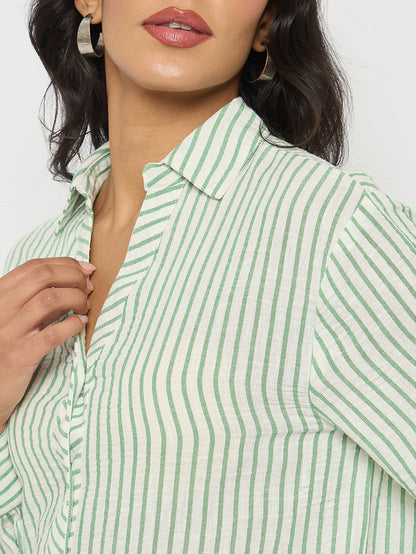 Madame Textured Green Striped Shirt