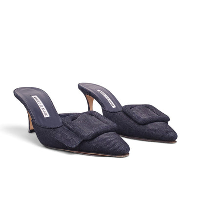 MANOLO BLAHNIK DENIM MAYSALE HEEL - SIZE 38
