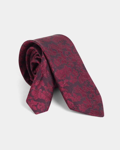 Maroon Silk Printed Tie - Whitmore
