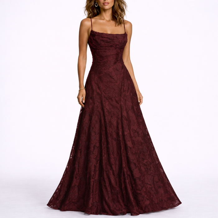 Maxi Dress with Open Back & Floral Texture