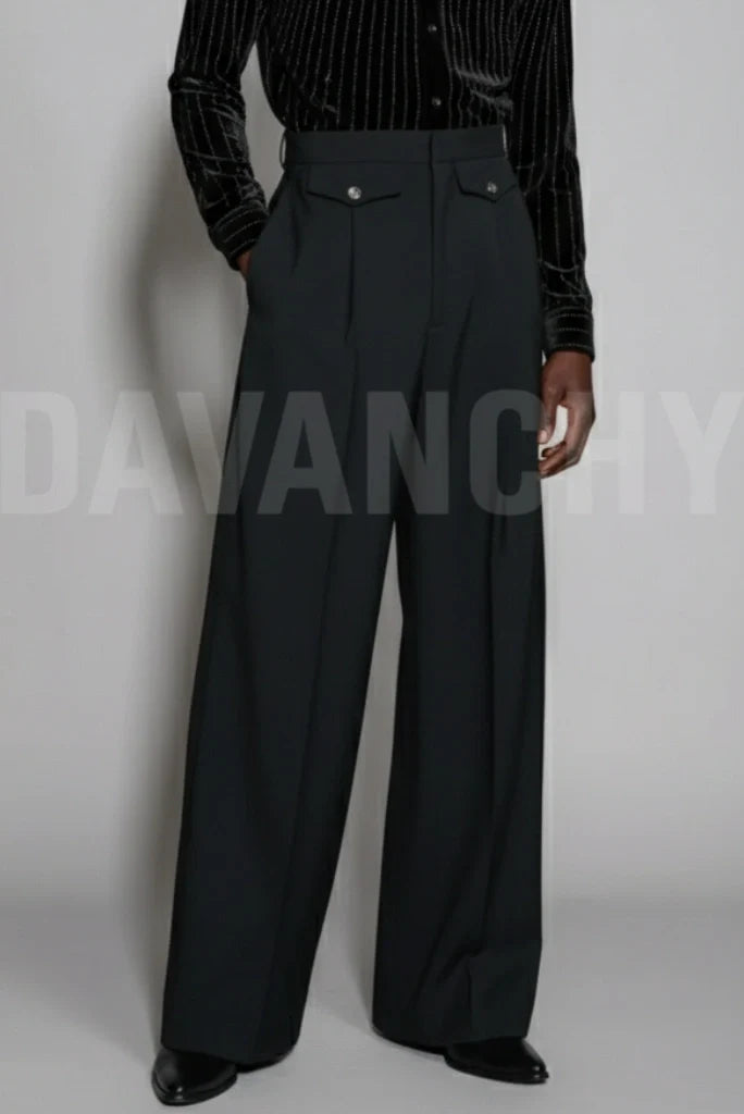 Men Black Bell Bottom Pant-Front