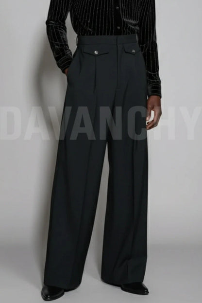 Men Black Bell Bottom Pant-Front