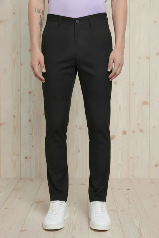 Men Black Regular Fit Trouser-Front
