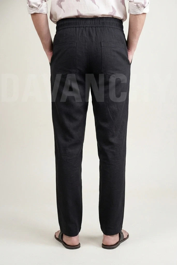 Black Relaxed Fit Pant for Men-Back