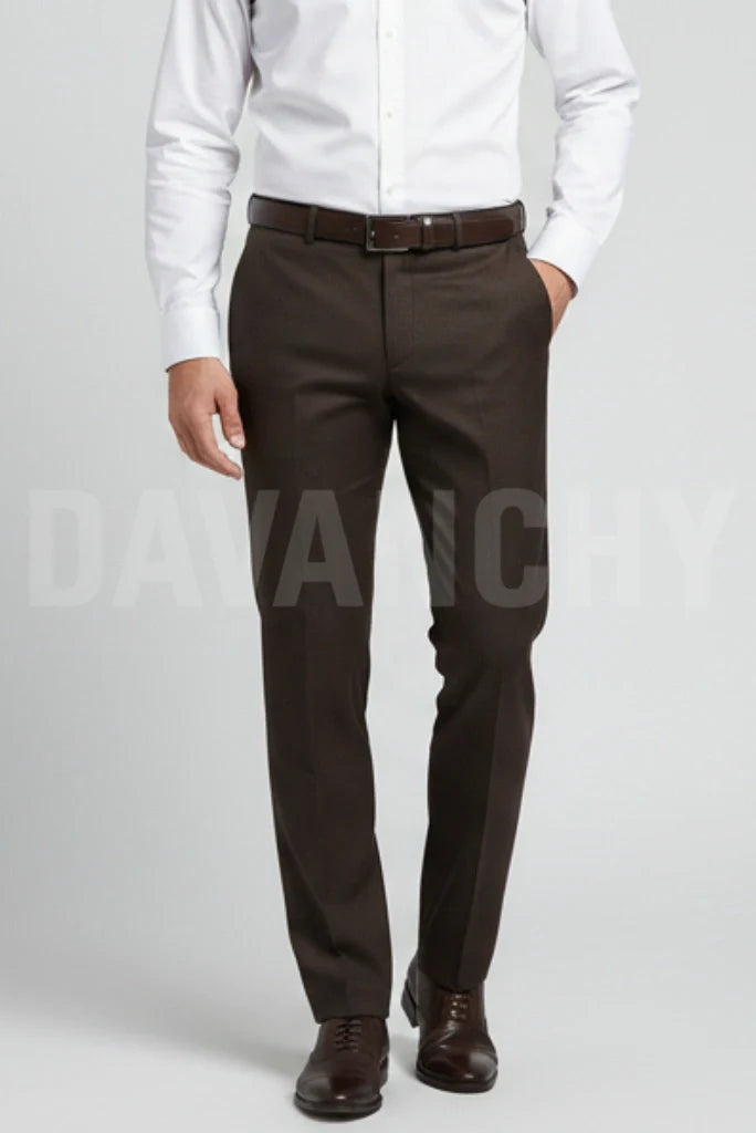 Men dark brown formal trouser-Front