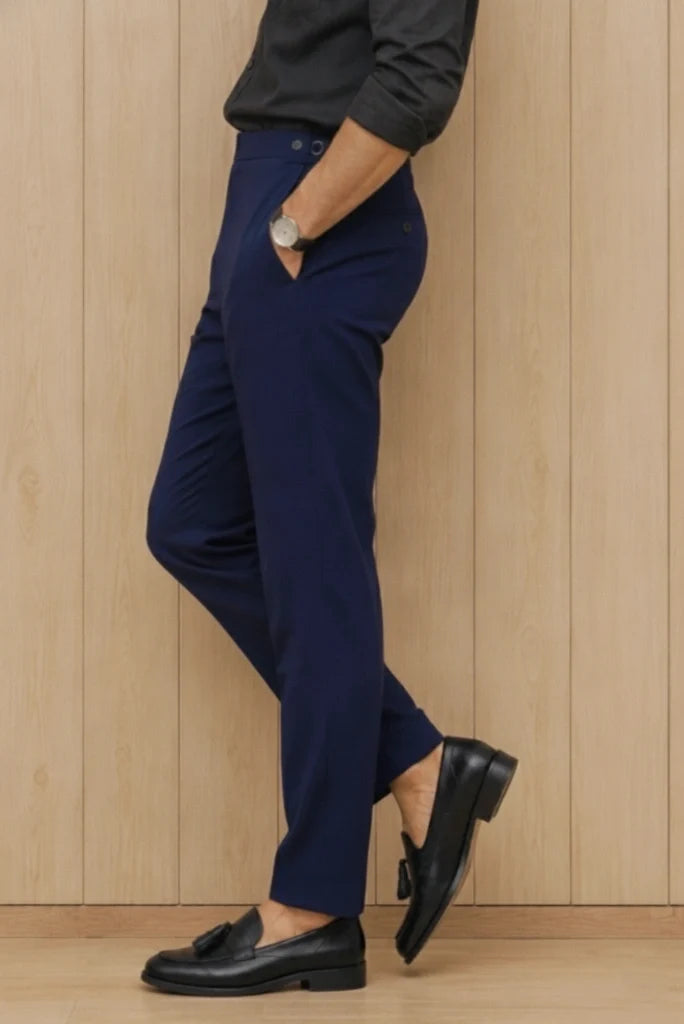 Men Navy Blue Office Wear Pant-Side