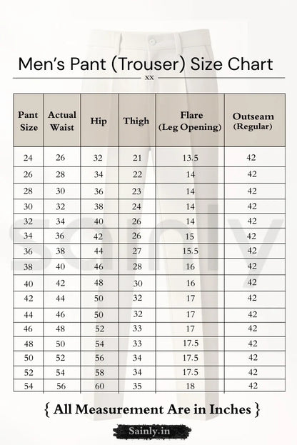 Sainly Men Pant Size Chart