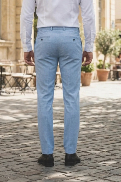 Men Sky Blue Formal Pant-Back