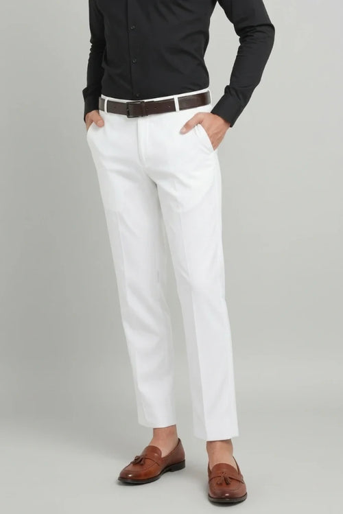 Men's White Business Wear Pant-Front