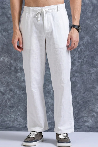 Men White Linen Casual Premium Pant-Front
