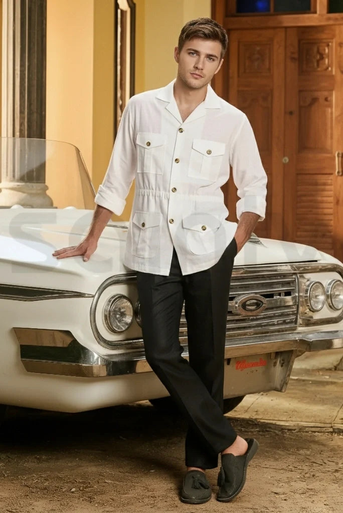 Lightweight linen hunting shirt for travel wear-front