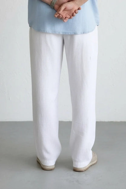 Men's Relaxed Fit White Linen Trouser-Back