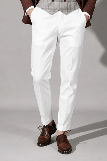 Men White Office Wear Trouser-Front