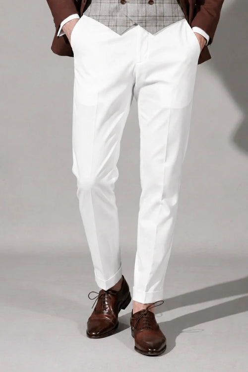 Men White Office Wear Trouser-Front