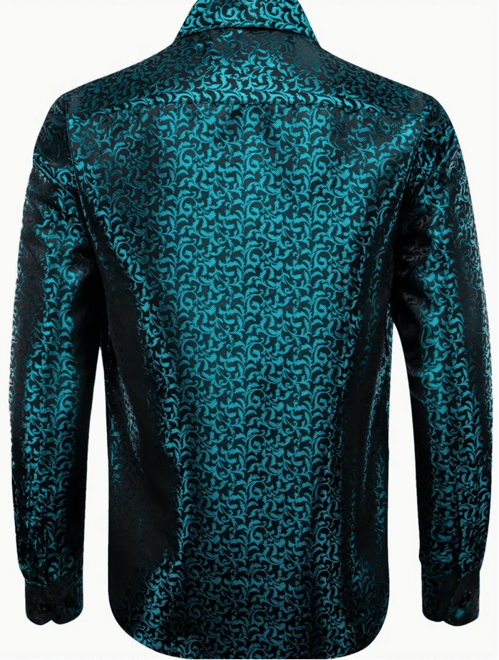 Men's Dark Cyan Vintage Floral Long Sleeve Dress Shirt- CY-9006 - SimonVon Shop