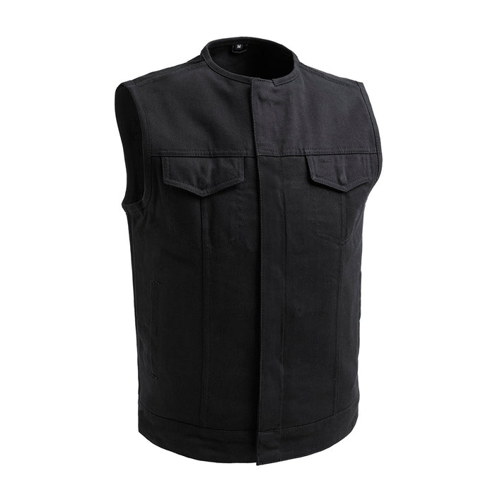 Men's No Limit Vest Twill: True to size
Made in Jet Black Lightweight Twill fabric
Roll up collar
Two chest pockets with snap