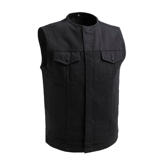 Men's No Limit Vest Twill: True to size
Made in Jet Black Lightweight Twill fabric
Roll up collar
Two chest pockets with snap