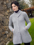 Merino Cross Over Neck Aran Coatigan - Soft Grey #color_soft-grey