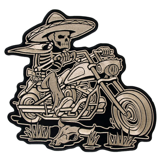 Mexicali Biker: Sombrero Skeleton Rider 11" X 10" Patch
