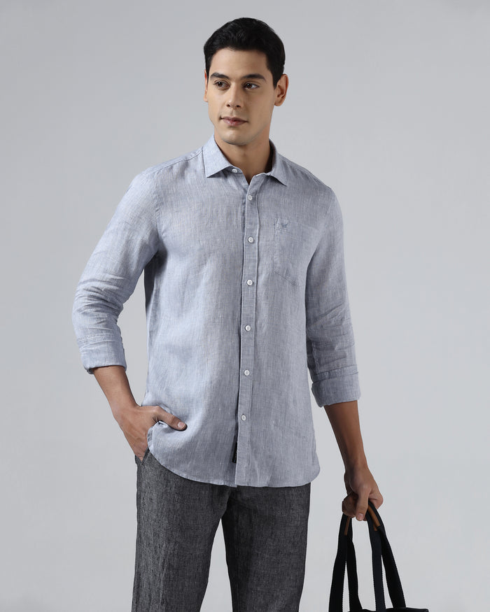 Mid Blue Linen Solid Shirt - Stelo