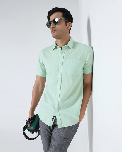 Mint Half Sleeve Linen Solid Shirt - Cleo