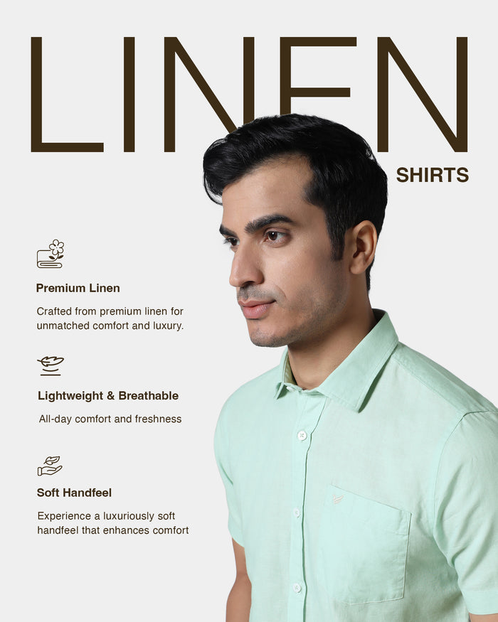 Mint Half Sleeve Linen Solid Shirt - Cleo