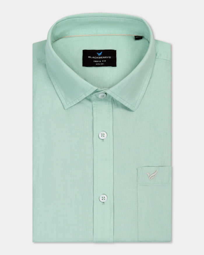Mint Half Sleeve Linen Solid Shirt - Cleo