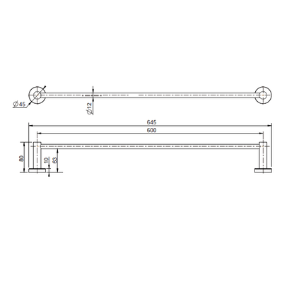 Mirage Black 600 mm Single Towel Rail - Acqua Bathrooms