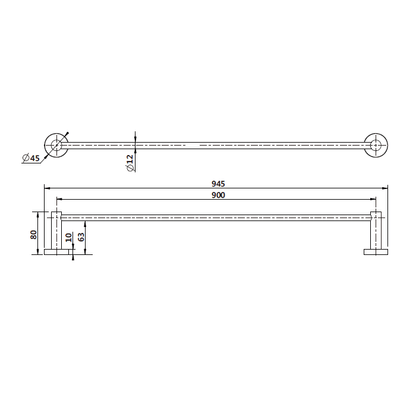 Mirage  Black 900 mm Single Towel Rail - Acqua Bathrooms