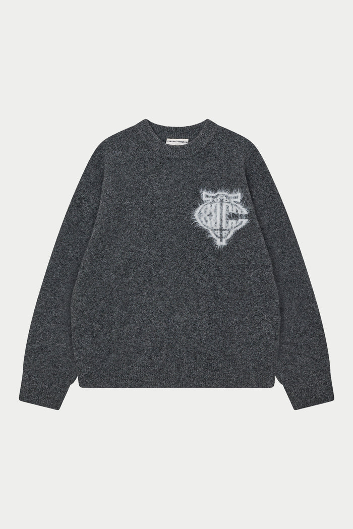 MONOGRAM FLUFFY KNIT CREW - CHARCOAL