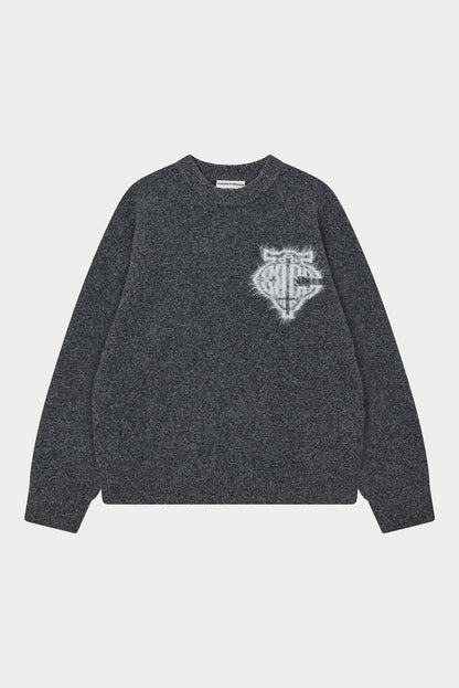MONOGRAM FLUFFY KNIT CREW - CHARCOAL
