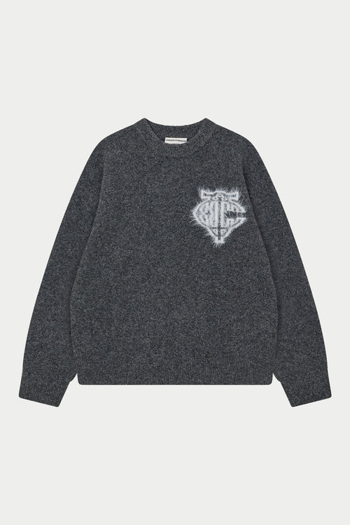 MONOGRAM FLUFFY KNIT CREW - CHARCOAL