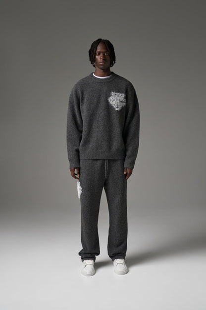 MONOGRAM FLUFFY KNIT CREW - CHARCOAL