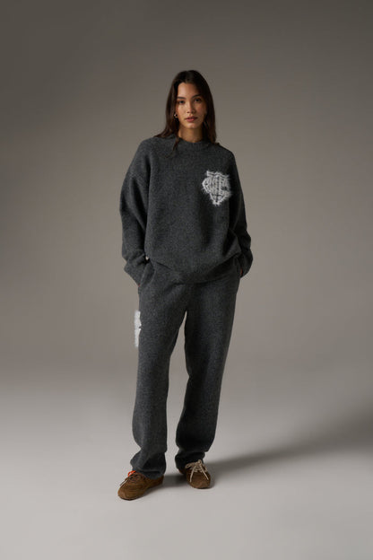 MONOGRAM FLUFFY KNIT CREW - CHARCOAL