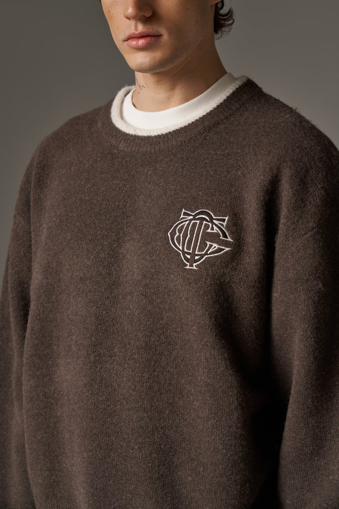 MONOGRAM KNITTED CREW - BROWN