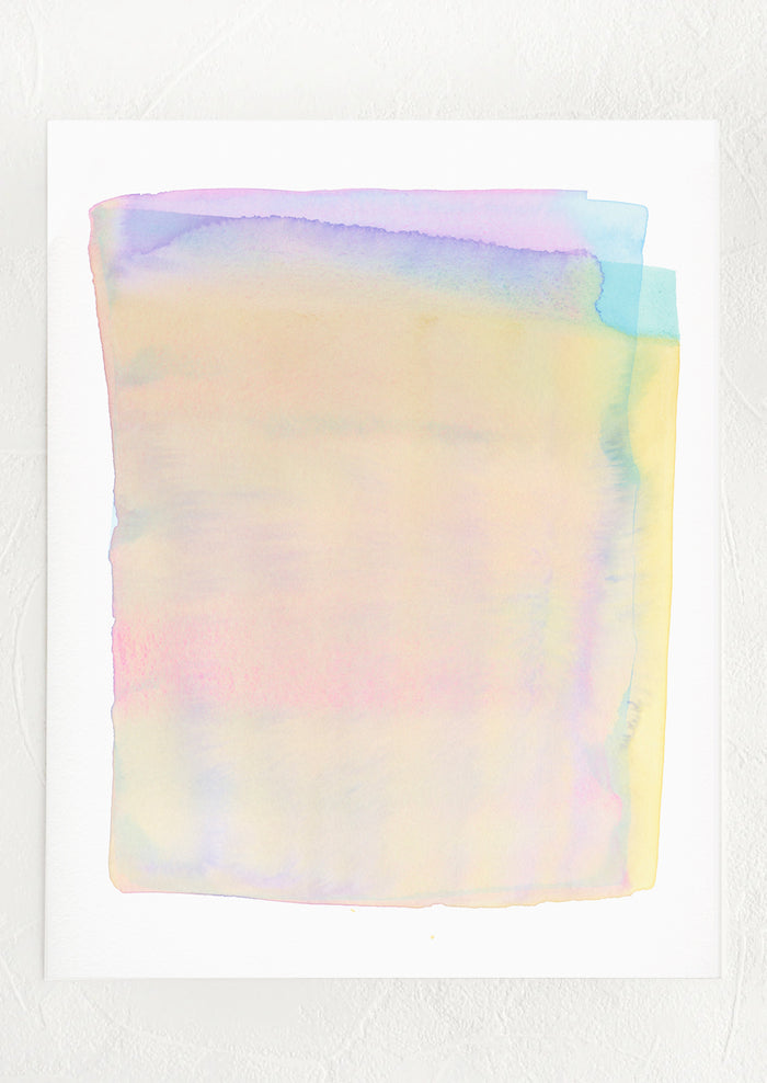 An abstract watercolor art print with layered color form in soft pastel tones.
