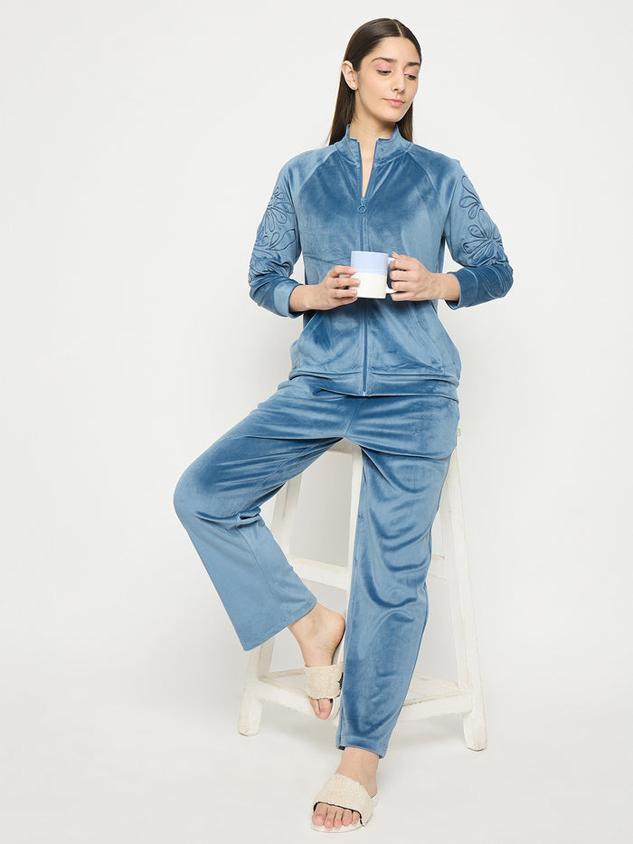 mSECRET Blue Solid Athleisure Sweatshirt