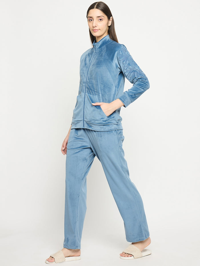 mSECRET Blue Solid Athleisure Sweatshirt