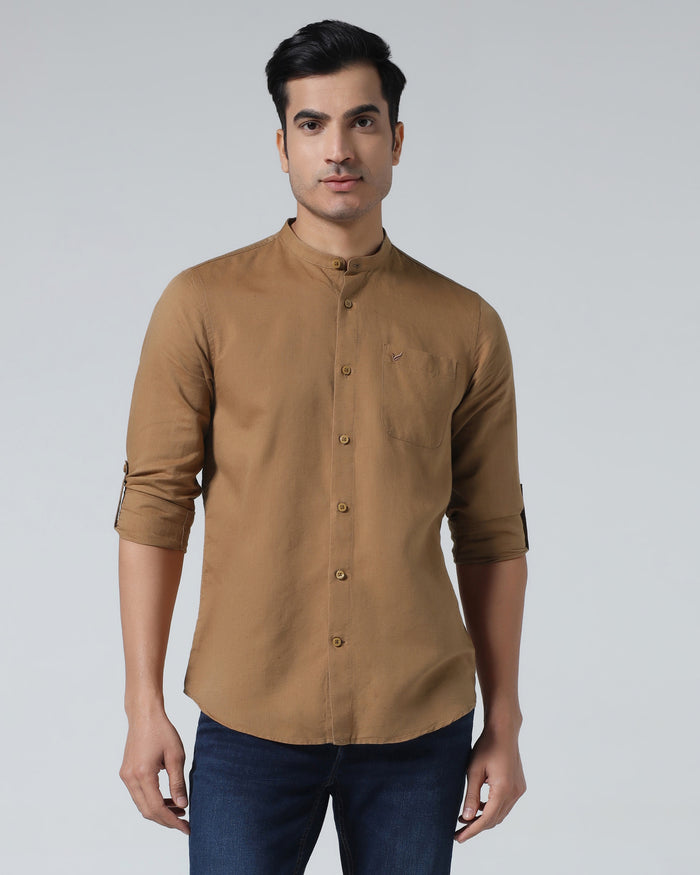 Mustard Linen Solid Shirt - Cleo