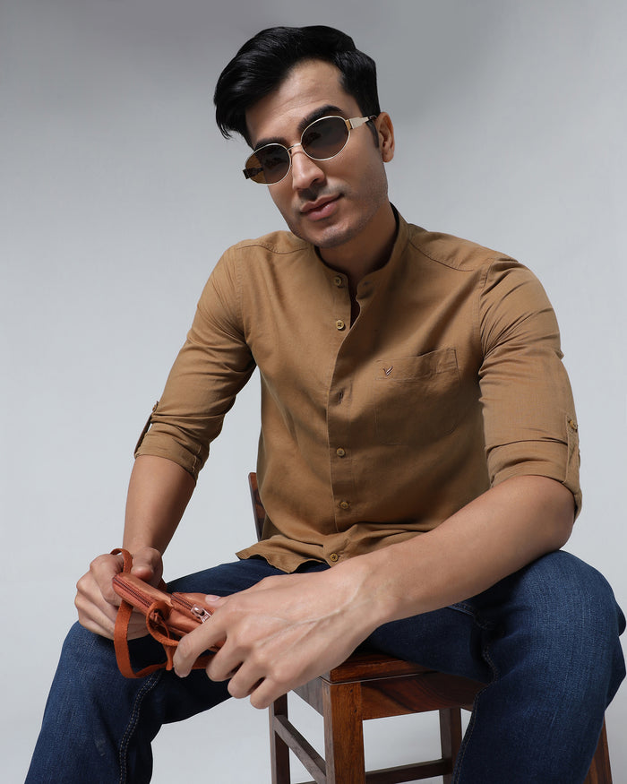 Mustard Linen Solid Shirt - Cleo