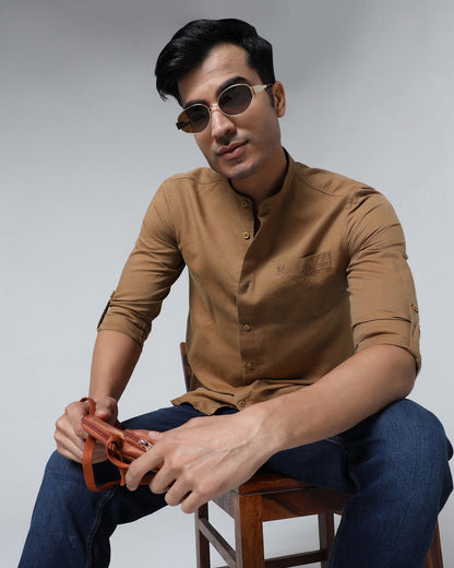Mustard Linen Solid Shirt - Cleo